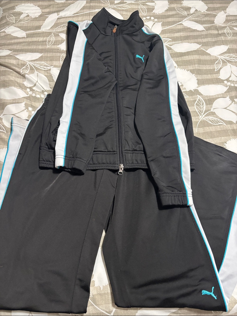 Puma Black Track Suit with White Panels and Teal Accents